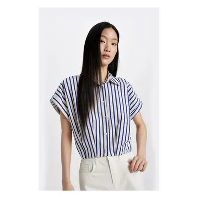 DEFACTO Crop Striped Short Sleeve Poplin Shirt