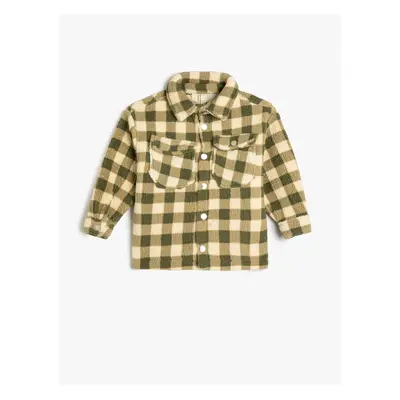 Koton Plaid Plush Shirt Coat With Pocket