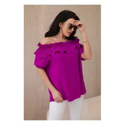 Spanish blouse with decorative ruffle dark purple