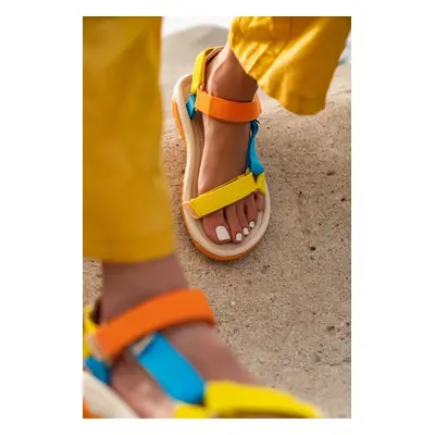 NİŞANTAŞI SHOES Step Yellow Orange Blue Velcro Flat Sole Women's Sandals