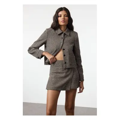 Trendyol Beige Houndstooth Patterned Woven Shorts Skirt