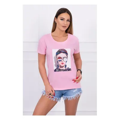 Blouse with women's graphics powder pink