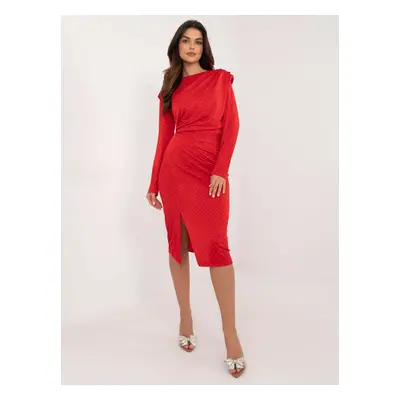 Red midi cocktail dress with slit