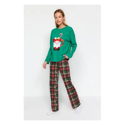 Trendyol Green 100% Cotton Christmas Themed Knitted Pajama Set