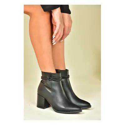 Fox Shoes Black Stone Detailed Women's Thick Heeled Boots