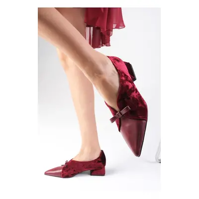 Mio Gusto Sabine Claret Red Velvet Pointed Toe Women's Low Heel Shoes