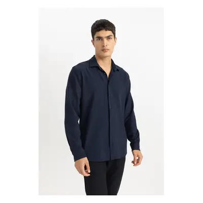 DEFACTO Modern Fit Polo Collar Crinkle Long Sleeve Shirt