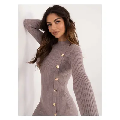 Dark Beige Melange Knitted Long Sleeve Dress