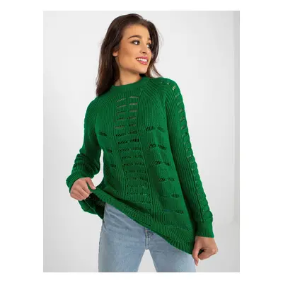 Green openwork oversize sweater with long sleeves