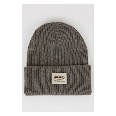 DEFACTO Boy's Woven Labeled Ribbed Knitted Beanie