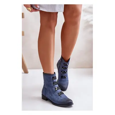 Insulated women's ankle boots with zip blue Evalith