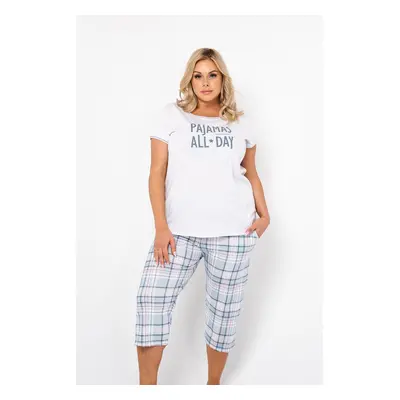 Glamour women's pyjamas with short sleeves, 3/4 pants - light melange/print