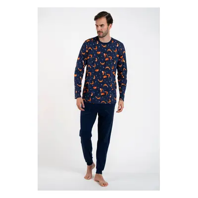 Men's pyjamas Witalis, long sleeves, long legs - print/navy blue