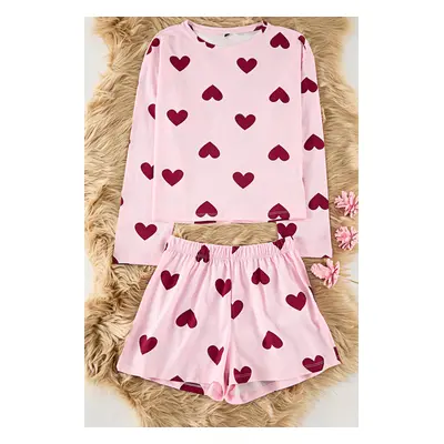 Trendyol Pink 100% Cotton Heart Jersey Knitted Pajama Set