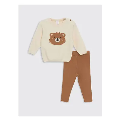 LC Waikiki Crew Neck Long Sleeve Printed Baby Girl Sweater and Pants 2-Piece Set