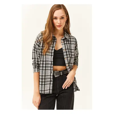 Olalook Women's Black and White Plaid Lumberjack Shirt