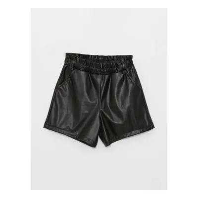 LC Waikiki Girls' Leather Look Shorts with Elastic Waist