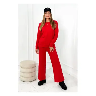 Cotton set Sweatshirt + Wide leg trousers red