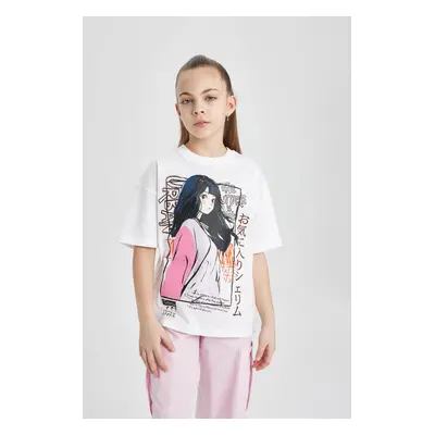 DEFACTO Girl Oversize Fit Crew Neck Printed Short Sleeve T-Shirt