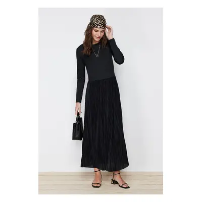 Trendyol Black Skirt Pleated Knitted Dress