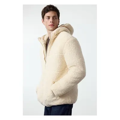 Trendyol Ecru Wellsoft Plush Hooded Winter Coat