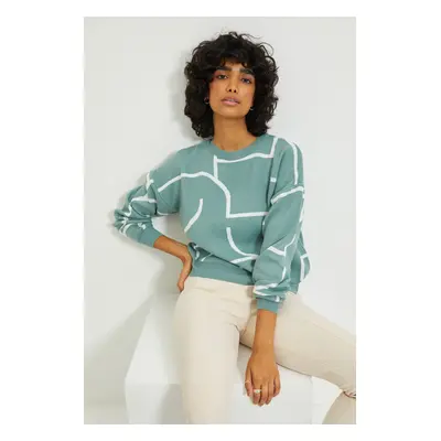 Trendyol Mint Jacquard kötöttáru pulóver