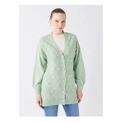 LC Waikiki női V-nyakú saját mintás hosszú ujjú kötöttáru Cardigan