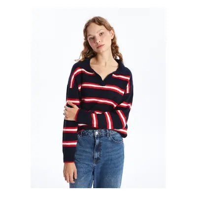 LC Waikiki Polo Collar Striped Oversize Women's Knitwear Sweater