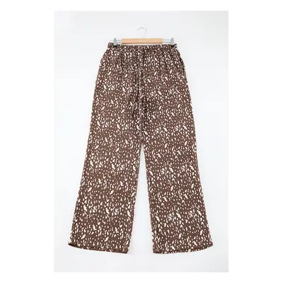 Trendyol Curve Brown Patterned Wide Leg Trousers