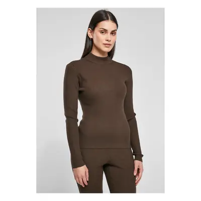 Women's sweater with ribbed knit with turtleneck brown