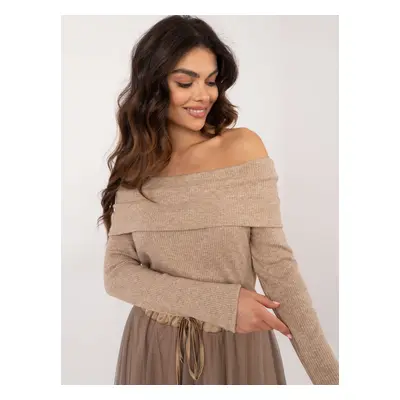 Brown sweater with bare shoulders