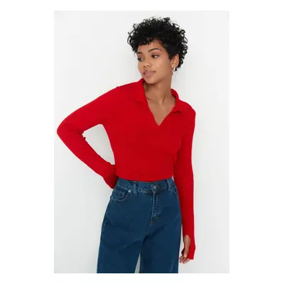 Trendyol Red Sleeve Detailed Polo Neck Knitwear Sweater