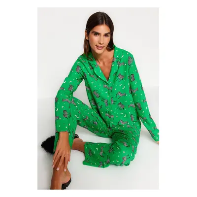 Trendyol Green Zebra Patterned Viscose Woven Pajama Set