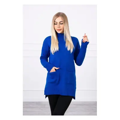 Sweater with stand-up collar purple-blue