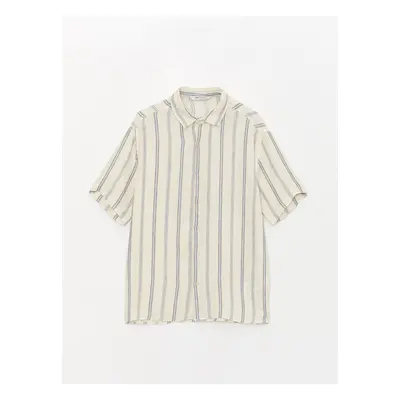 LC Waikiki Men's Regular Fit Short Sleeve Striped Linen Blend Shirt