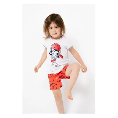 Girls' pyjamas Marina, short sleeves, shorts - light melange/red print