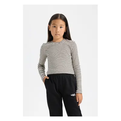 DEFACTO Girls Crop Polo Neck Striped Ribbed Camisole Long Sleeve T-Shirt