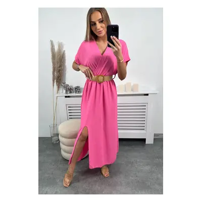 Long dress with a decorative belt in light pink color