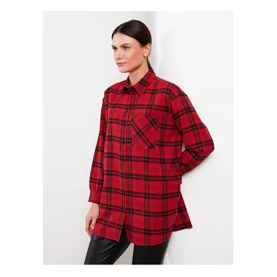 LC Waikiki Shirt Collar Plaid Long Sleeve Oversize Women's Tunic