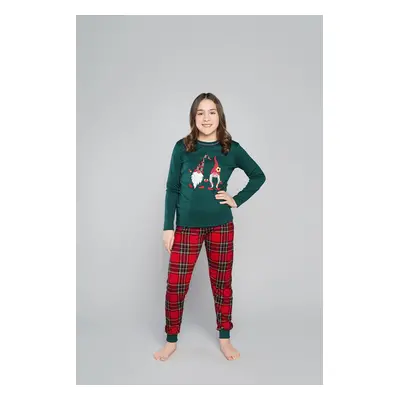 Santa pajamas for girls, long sleeves, long legs - green/print