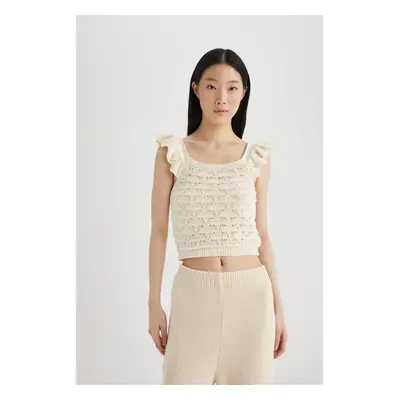 DEFACTO Crop Square Neck Openwork Knitwear Undershirt