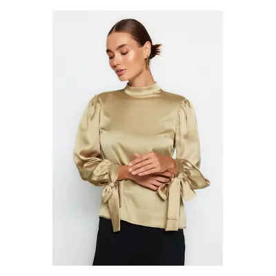 Trendyol Light Khaki Tie Detailed Woven Blouse