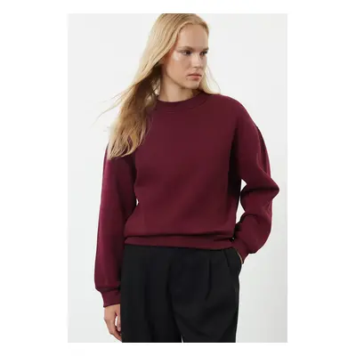 Trendyol Claret Red Thick Inside Fleece High Collar Relaxed/Comfortable Fit Knitted Sweatshirt