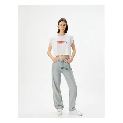 Koton Printed Crop T-Shirt Crew Neck Short Sleeve