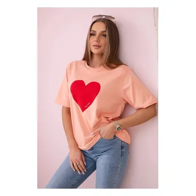 Cotton blouse with salmon heart print