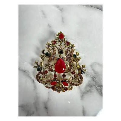 Brooch XZ459-191 gold + red