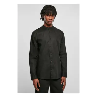 Cotton linen shirt with stand-up collar black