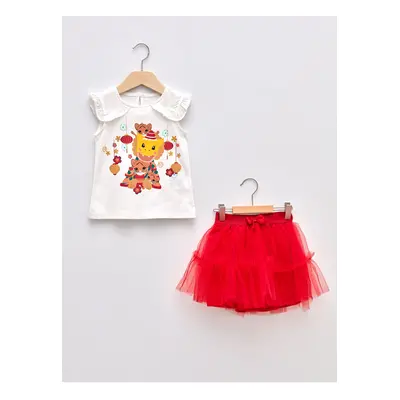 LC Waikiki Crew Neck Printed Baby Girl Tank Top and Tulle Skirt 2-Piece Set