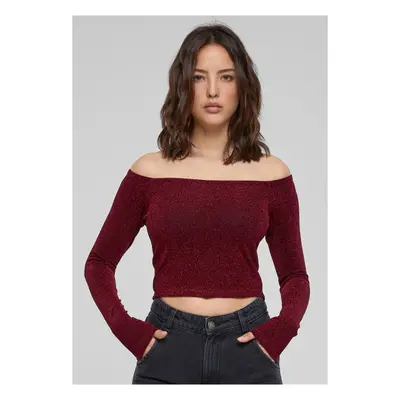 Women's Off Shoulder Glitter Long Sleeve Burgundy