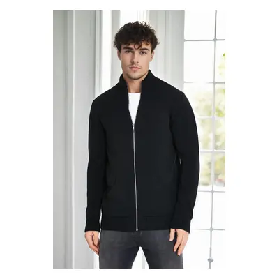 83582 Dewberry Zippered Knitwear Mens Cardigan with Pocket-BLACK